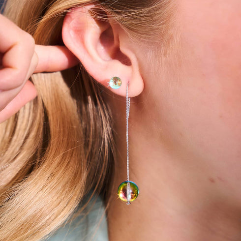 Boucles d'oreilles pendantes en chaîne de verre Galaxy en argent sterling 925 Cherry Borealis